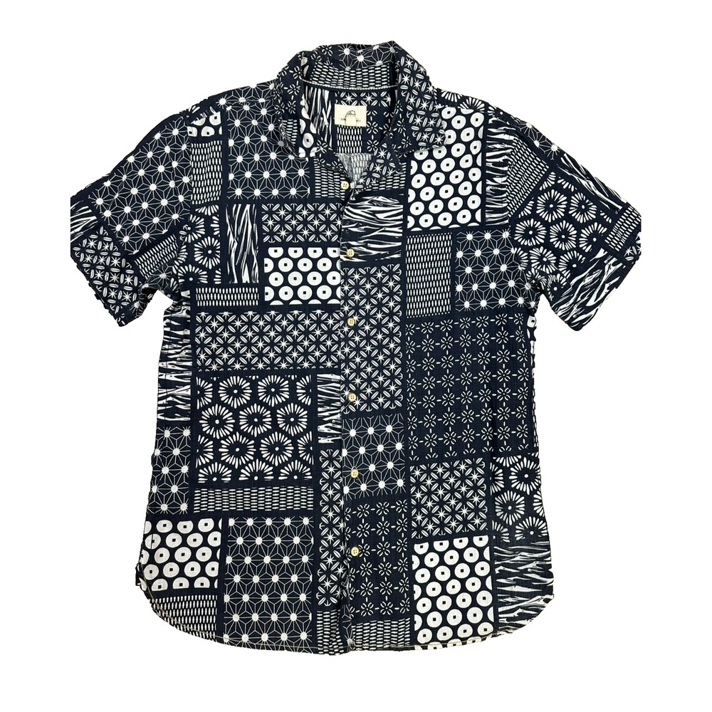 Surfside Supply Cotton Button Down Block Print Geometric Deep Navy Patterned L